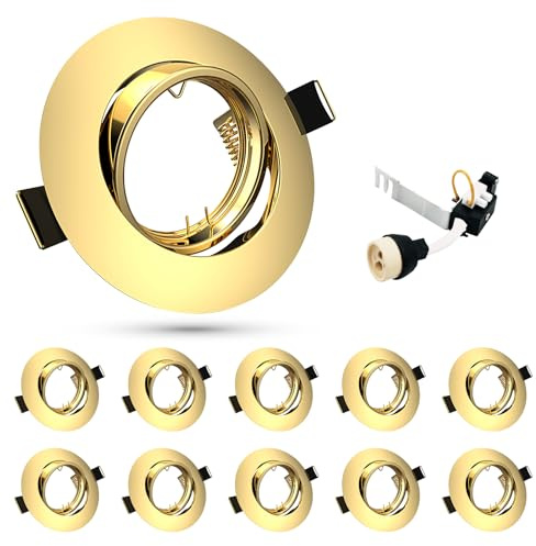 HiBay 10x Recessed Ceiling Lights GU10 Gold Spotlights 360° Tiltable Round LED Downlights for Hallway Shopping Mall 240V, 90mm Outer Diameter, 68-83mm Cut-Out Holes, Without Bulb