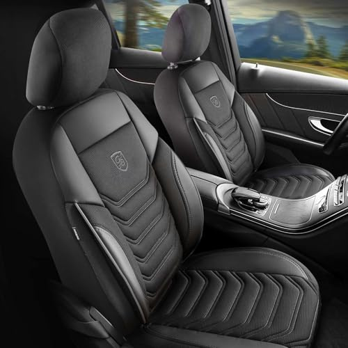 GIOVANNI BUTTI Autositzbezüge Universal für PKW & SUV - Premium Vordersitze Auto Sitzbezug aus Piqué-Stoff, Schwarz-Grau, Airbag-Kompatibel Sitzauflage, Autoschonbezug, Vordersitz-Set inkl. Montageset