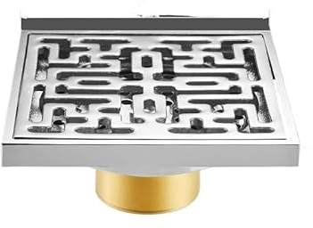 Siphon de vidange carré chromé de 10 cm – Grille de filtre à cheveux en laiton pour accessoires de douche et de salle de bain – Système de drainage des déchets d'extérieur de type T