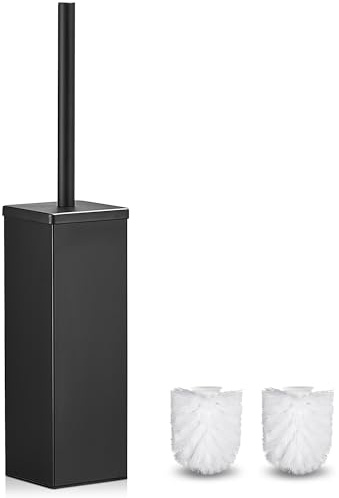 FIISAYL WC Bürste Schwarz Klobürste Toilettenbürste Edelstahl mit Halter mit 2 austauschbaren Bürstenköpfen