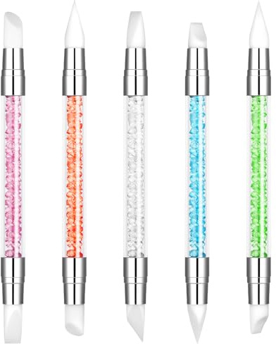 BUTBU Pinceau Nail Art Ongles, Pinceaux en Silicone Nail Art, 5 Pcs Sculpture Stylo Kit, Silicone Nail Art Sculpture Pen, Double Tête Pinceaux Nail Art Outils pour Design Peinture Manucure