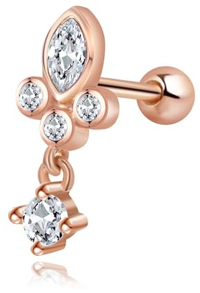 Miss Lovie Helix Piercings Aus Silber 925 Als Ohrstecker, Tragus Piercing Rosegold Mit Funkelnden Zirkonia Steinen, Geliefert In Schmuck Geschenkbox