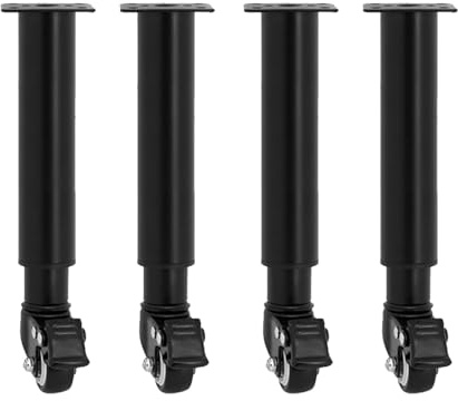 KOVNISE 4 Patas de Mesa de Metal Ajustables para Muebles Patas de Banco con Ruedas Universales de 360° para Sofá Tocador Cama Escritorio Sofá Soporte de Láminas de Metal Resistente (24.5-36CM)