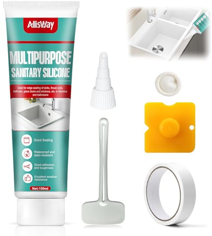 Allisway Silicone Trasparente Sigillante, Silicone Bagno,Sigillante Impermeabile, Adatto per Lavelli da Cucina, Bagni, WC e Bordi Piscina, 150 ml, Trasparente