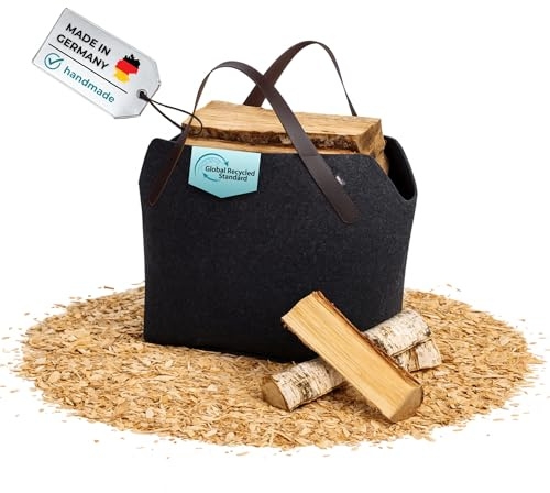 kontor28® - Kaminholzkorb aus Premium Filz 100% MADE IN GERMANY | Brennholzkorb Füllvolumen 65 L mit herausnehmbarem Boden | Feuerholzkorb mit Echtleder-Henkel, robust & standfest - Farbe Anthrazit