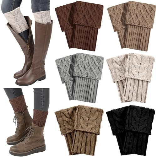 Geyoga 6 Pairs Womens Boot Cuffs Socks Early Spring Boot Topper Covers Warm Crochet Knitted Leg Warmers(Neutral Tones,Elegant)