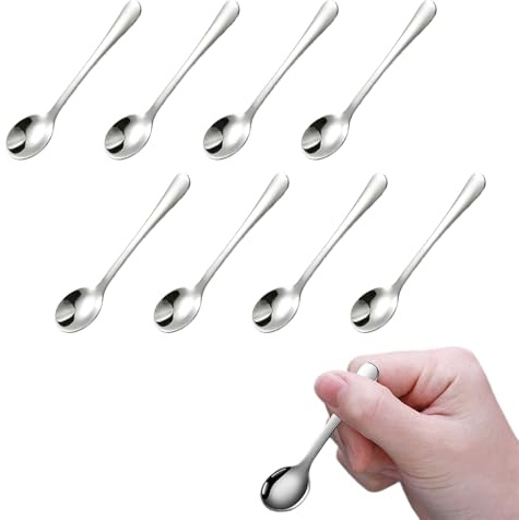 YAWYO 8 Pcs Mini Coffee Spoon, 7.5 cm Silver Stainless Steel Small Espresso Spoons, Fun Little Scoops for Tea, Coffee, Honey, Salt, Spices