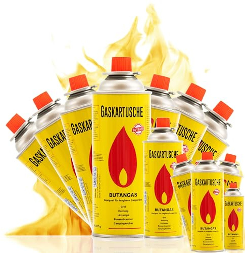 TruWare Just Camp Gaskartuschen 227g Typ MSF-1A – Universal Ventilkartusche mit Bajonettverschluss für Campingkocher, Gaskocher & Outdoor-Heizgeräte (12 Kartuschen)