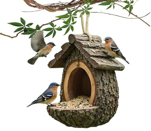 Mangiatoia per uccelli vintage a forma di casa sull'albero, vassoio decorativo per mangime, mangiatoia per uccelli a forma di casa sull'albero, per giardino, cortile, patio (A)