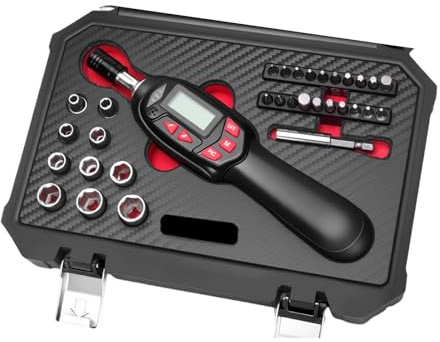 Juego de 32 llaves dinamométricas digitales, incluye varios insertos de llave de vaso, estuche de extensión de barra de extensión para reparación de coches de Digital Torques