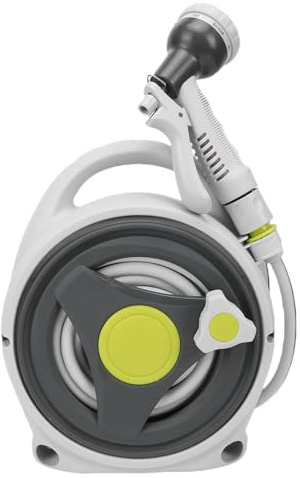 Fockety Carrete Retráctil para Manguera de Jardín, Carrete Compacto y Duradero de ABS, Carretes para Mangueras de Agua con Tubos de 15 m para Regar Jardines, Balcones y Patios