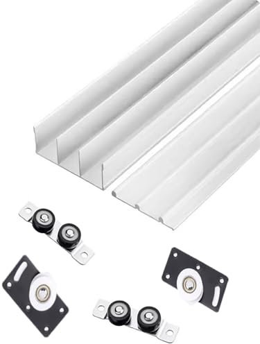 Guías para puertas de armario, Kit de puerta corredera de triple riel for 3 paneles, aleación de aluminio, armario, multicolor, varios tamaños(Milk,Three -track 63)