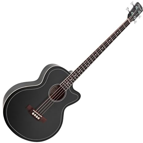 Hartwood Artiste Elektro-Akustik-Bassgitarre, schwarz | Massive Fichtendecke für Klare Projektion, K2T-Tonabnehmer für Einfache Verstärkte Steuerung, Warme Bässe, Schwarz