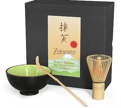 Aricola Matcha-Set 3-teilig sommergrün, bestehend aus Matcha-Schale, Matcha-Löffel und Matcha-Besen (Bambus) in Geschenkbox. Original