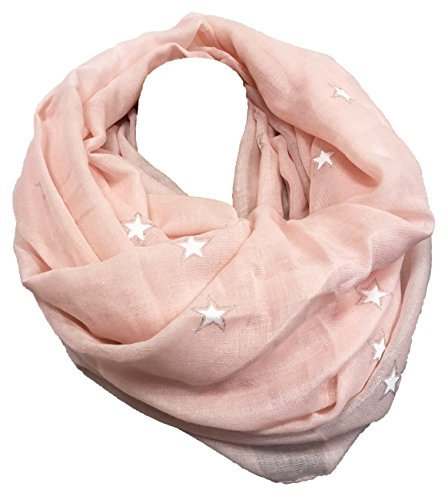 JameStyle26 Mini Stern LOOP Star Cotton Glitzer Uni Rundschal Schlauchschal Stola Schal (Rosa)