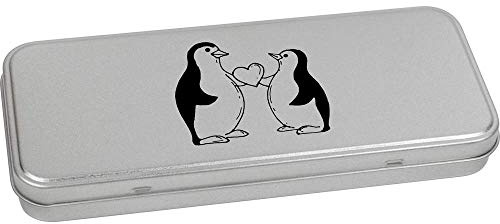 Azeeda 'Love Penguins' Stationery Tin - 180mm (TT00106259) | Metal Hinged Keepsake Box for Pens, Pencils, Crafts and Gifts
