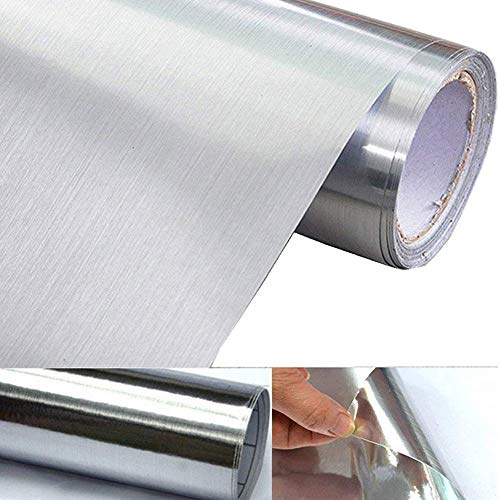 WDragon Silver metalllook självhäftande papper skala pinne vinyl vattentät anti-fet bänk topp metallisk klistermärke hyllfoder för kök diskmaskin ugn kylskåp, 40 x 200 cm