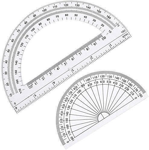 2pcs Plastic Protractors Math Protractor Clear 180 Degree 4(10cm) and 6(15cm) Protractor for Drafting Drawing Geometry, Office School Supplies