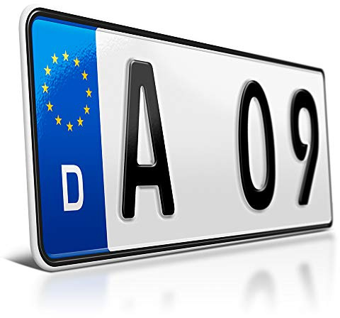 1 Kfz Kennzeichen | 320 x 110 mm | Kurzes Autokennzeichen | Nummernschild | DIN-zertifiziert – Wunschkennzeichen mit individueller Prägung | Sportliches Auto-Schild | Kurze Länge – 32 cm