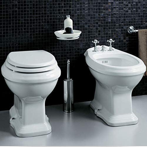 Bad Italia Toilette und Bidet aus Keramik mit Ablaufgarnitur für den Boden oder die Wandmontage, inkl. WC-Sitz
