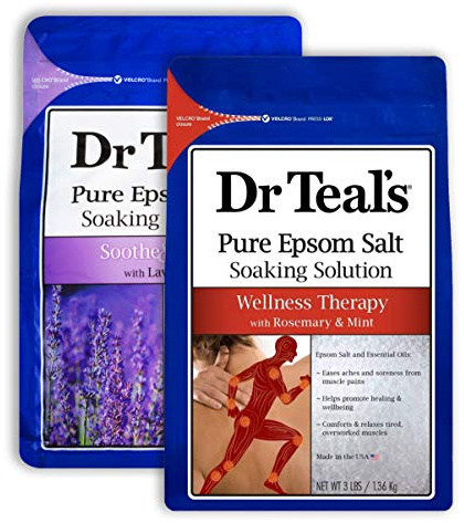 Dr Teal's Epsom Salt Bath Combo Pack (6 lbs Total), Soothe & Sleep with Lavender, and Wellness Therapy with Rosemary and Mint
