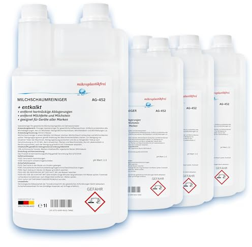 Milchschaumreiniger | flüssiger Spezialreiniger für Milchschaumgeräte | entfernt hartnäckige Ablagerungen | geeignet für Geräte aller Marken (4x 1L)