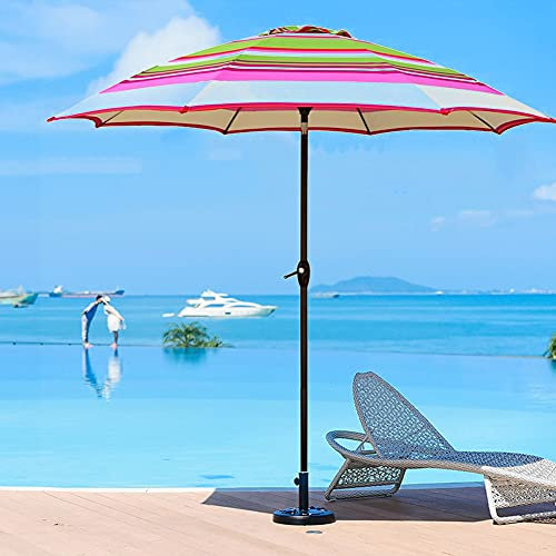 ACXZ Ombrellone da Giardino Grande, ombrellone da Spiaggia a Righe 270 cm con manovella e inclinazione, ombrellone da Tavolo Impermeabile con palo in Ferro (Senza Base)