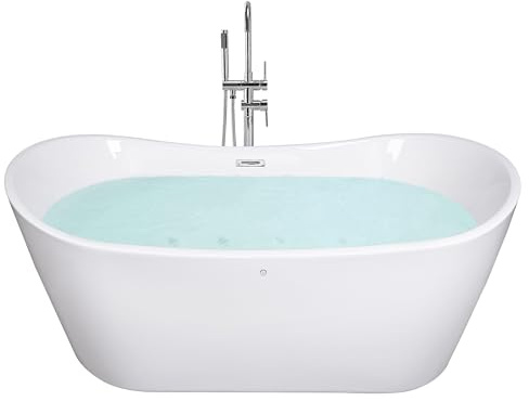 Baignoire Balnéo Autoportante Blanche de Forme Ovale avec Jets 168 cm et 275 Litres de Capacité Maximum Beliani