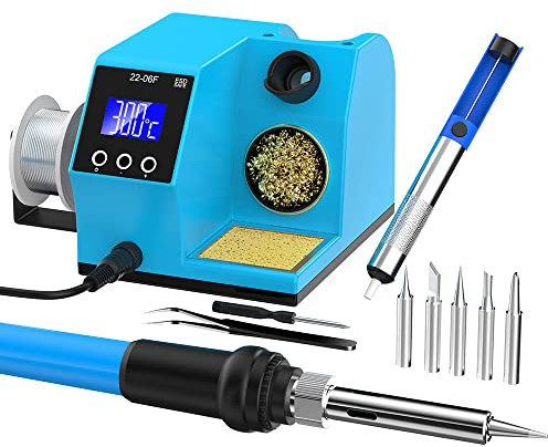 Lötstation 60W Lötkolben Set, 180°C- 480°C Einstellbare Temperatur,C/F-Schalter,5 Lötkolbenspitzen,Entlötpumpe, Pinzette und Anderes Zubehör,Pro Elektrotechnik Reparaturen