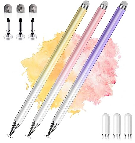 Stylus Pens for Touch Screens, 2 in 1 High Precision Universal Stylus Pen for iPad Compatible with Apple, iPhone, iPad, Android, Samsung Tablets, Phones, 3 Pack-Pink, Purple, Yellow