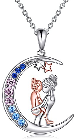 YAFEINI Mutter und Tochter Kette 925 Sterling Silber Mama Bilder Foto Medaillon Herz Halskette Anhänger Halskette Schmuck Geschenke für Mama
