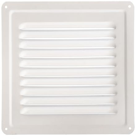 Rejilla de Ventilación Metálica Blanca - Acero Galvanizado con Recubrimiento en Polvo RAL 9016 - Difusor de Aire Interior y Exterior para Pared o Techo - Rejilla Blanca de Metal. (18 x 18 cm)