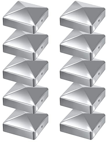 Gimisgu 10 capuchons pour poteaux de 91x91 mm - Poteaux de clôture en métal galvanisés - Forme pyramidale - Capuchons pour poteaux de clôture en métal pour poteaux en bois - Capuchons de protection