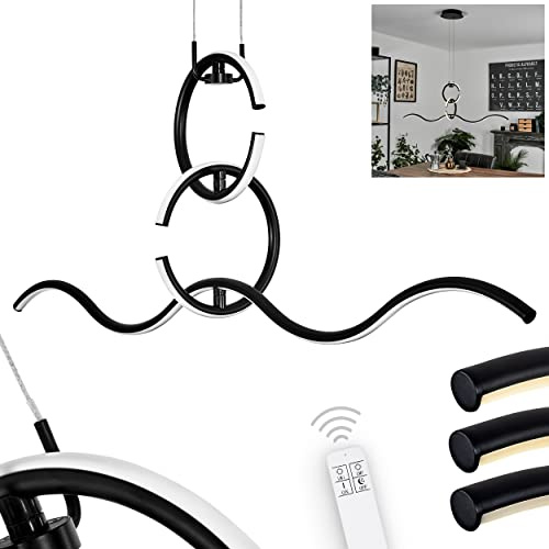 HOFSTEIN LED Pendelleuchte Chlak, dimmbare Hängelampe aus Metall/Kunststoff in Schwarz/Weiß, Hängeleuchte dimmbar über Fernbedienung, 3 verstellbare Elemente, 24 Watt, 2550 Lumen, 4000 Kelvin, Küche
