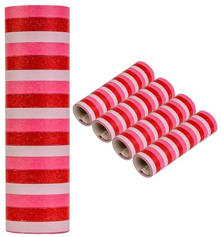 Luftschlangen Set zur Dekoration, Rosa-Rot Design, aus Papier, 5 Rollen á 18 Abrissen mit 7 mm Breite und 3 m Länge, Party Deko für Geburtstag, Karneval, Silvester, Girlande Papierschlange, Tischdeko