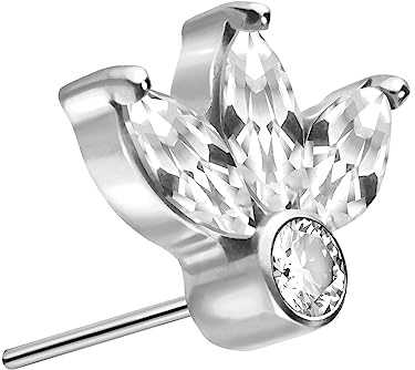 PIERCINGLINE Titan Aufsatz mit Push Pin LOTUSBLÜTE OHNE Labret Stecker Blume Piercing Ohr Tragus Conch Helix Farbauswahl