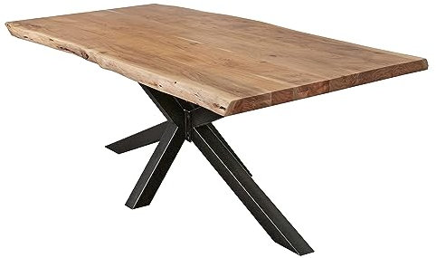 SAM Esstisch 220 x 100 cm Cali, Baumkantentisch naturfarben, Akazienholz massiv, Spider-Gestell aus Metall Schwarz, aufgedoppelte Kanten 25+25 mm