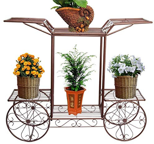 SZITW Blumenständer Blumenständer Metall Blumenwagen Rack Display Garten Baum Home Decor Terrasse Pflanzenständer Halter Bronze Gartenregal (Farbe: Schwarz) (Farbe: Bronze)