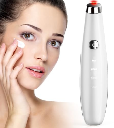 TOUCHBeauty Ultraschall Augenmassagegerät mit Wärmefunktion, Rot LED Lichttherapiegerät Augencreme Booster Augenring Tränensäcke Entferner USB-Wiederaufladbare Anti Aging Massagegerät Faltenentferner