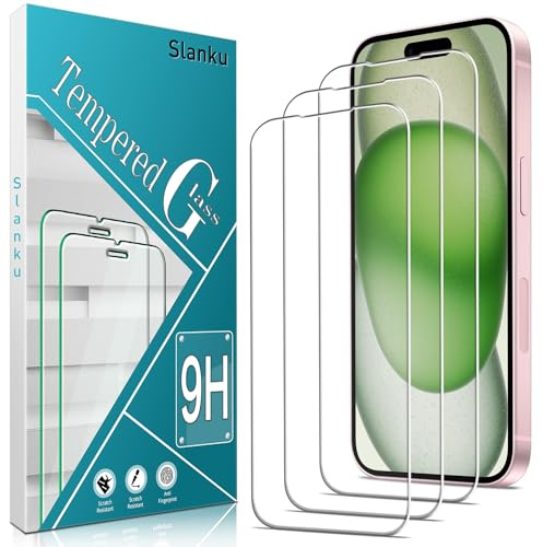 Slanku 3 Pezzi, Vetro Temperato per iPhone 15 Plus Pellicola Protettiva Anti Graffio, Durezza 9H, Senza Bolle, 0,33mm Ultra Trasparente, Ultra Resistente