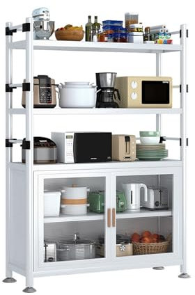 Armoire de Cuisine En Métal ,Hauteur Réglable Étagère de Cuisine Rangement,Buffet Meuble De Rangement Étagère Micro-Ondes,pour Cuisine Salle À Manger Salon,Armoire Multi-rangements ( Color : Wit , Siz