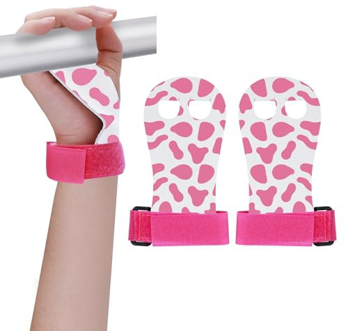 Abeillo Gymnastik Handgriffe für Mädchen und Jugendliche, Athletische Gymnastik Griffe, Kuh-Print-Handschuhe, Gymnastikstange, Handflächenschutz, Sportzubehör für Training und Übungen (M, Rosa)
