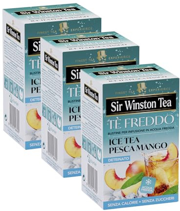 Sir Winston Tea, Ice Tea Nero Deteinato Pesca Mango, 54 Filtri (3 Confezioni da 18 Filtri), Gustoso e Dissetante, Ideale per Una Pausa Estiva, Senza Lattosio, Glutine e Allergeni