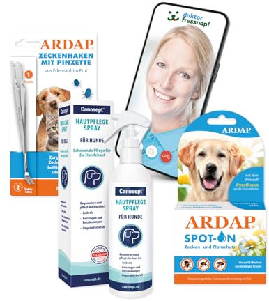 ARDAP Floh- und Zeckenschutz Paket inkl. Dr. Fressnapf Online-Tierarzt Beratung für Hunde (L) - Zeckenmittel für Hunde, Zeckenschutz Hund, Flohmittel Hund, Bis zu 12 Wochen Langzeitschutz