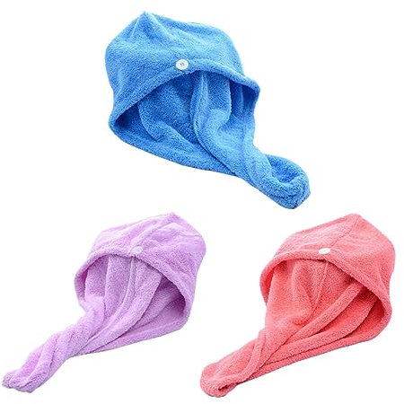 FRCOLOR 3 Cappelli per Capelli secchi, assorbenti, asciugano i Capelli, Maglietta riccia, Panno in Microfibra, Fascia per Capelli, Cuffia da, Corallo, Cuffia per Capelli secchi, Turbante