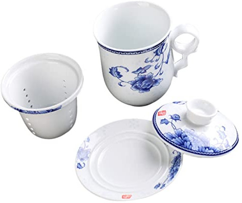 Mikinona Chinesische Teetasse Mit Deckel Und Untertasse Aus Keramik Für Jasmintee Grünen Tee Oolong-tee Für Tägliche Teezubereitung Und Teeverkostung Dekorativ Und Tragbar