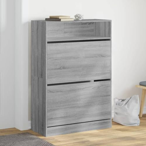 Rantry Schuhschrank mit 2 Schubladen, klappbar, Sonoma-Grau, 80 x 34 x 116 cm, Dekor für Möbel, Schuhregal, platzsparende Aufbewahrung für Flur