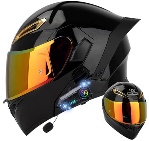 RQTEUYE Klapphelm mit Bluetooth, Bluetooth Integralhelm Motorradhelm mit Doppelvisier, ECE Zertifiziert Hohe Qualität Helm, Verschiedene farbige Linsen, für Frauen Männer（22.4-25.2in）