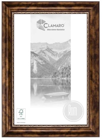 CLAMARO 'ROM' Bilderrahmen Antik 60x80 Massivholz | Dunkelbraun Gold Antik | 69 mm breite Shabby Chic Vintage Barock Leiste | Holzrahmen inkl. Acrylglas, Rückwand, Metall Aufhänger