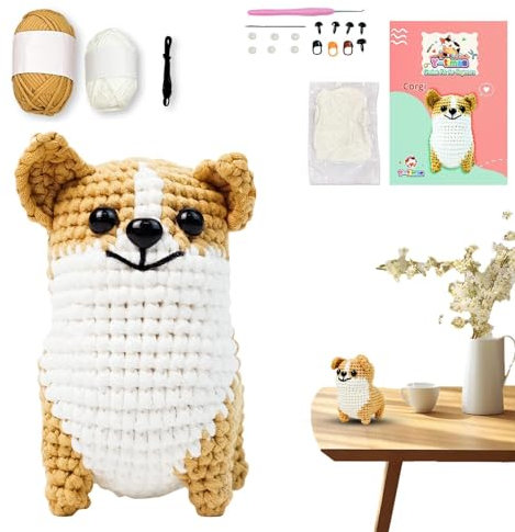 Häkelset Hund,Häkeltiere - Bezauberndes Hunde-Häkel-Starter-Set inklusive Garn-Häkelnadeln - Lustiges Strickset mit Video-Tutorials, das Kreativität anregt und Häkelunterhaltung für Familienveranstalt